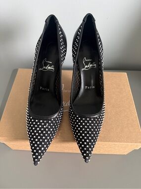 NWT Christian Louboutin Apostroph’ Crystal Mesh Pumps Black EU 36.5 / US 6.5 Red